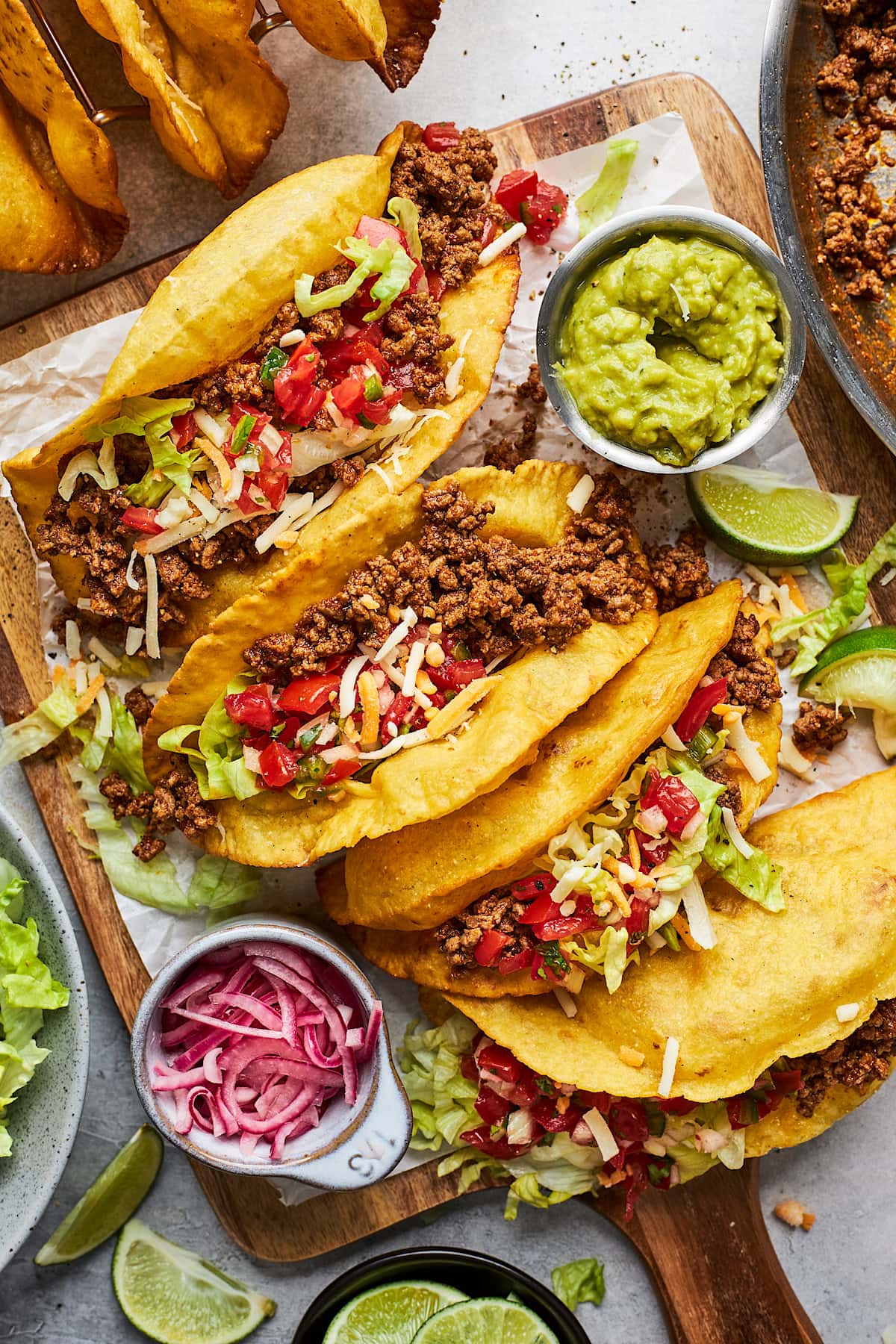ground beef tacos with crispy shells. 