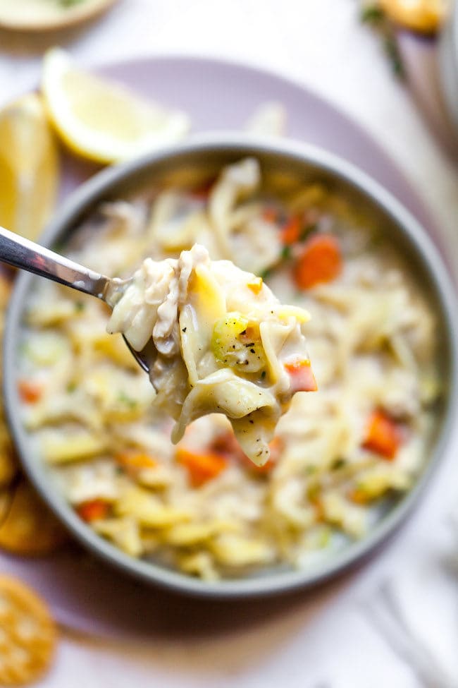 Creamy Chicken Noodle Soup in bowl