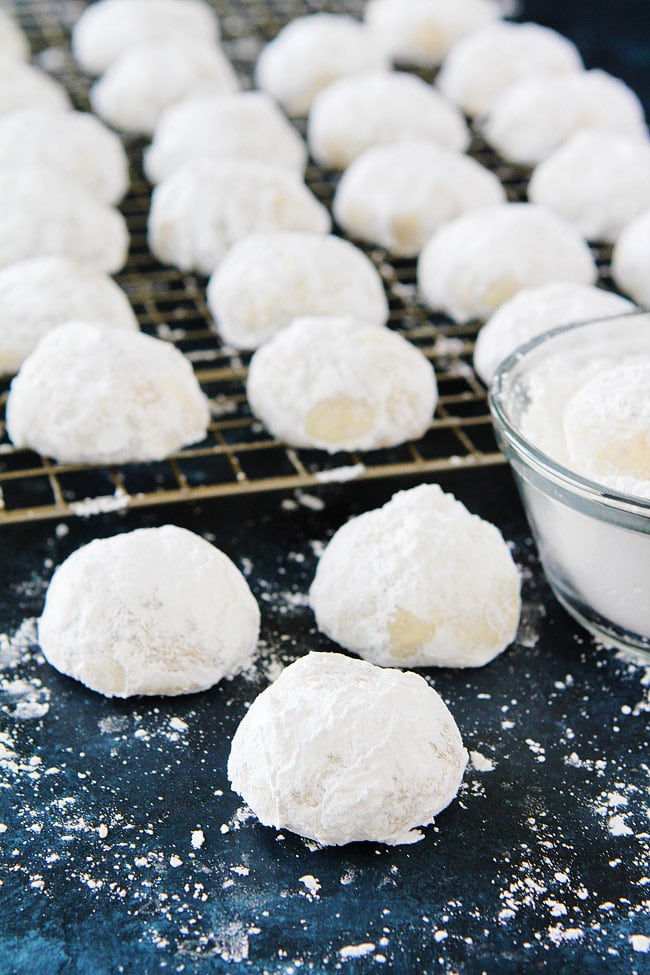 Mexican wedding cookies with powdered sugar. 